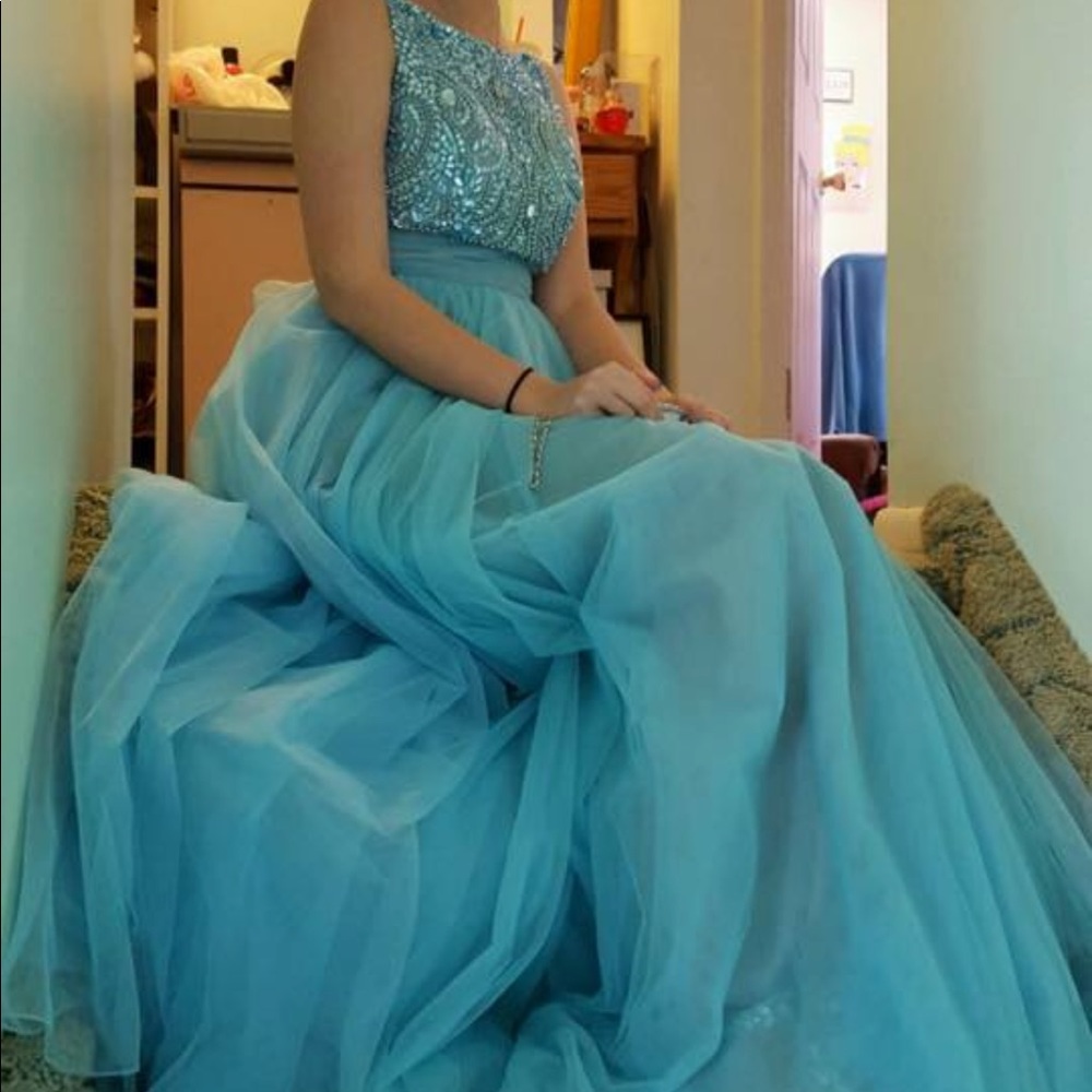 SHERRI HILL BLUE PROM BALL GOWN